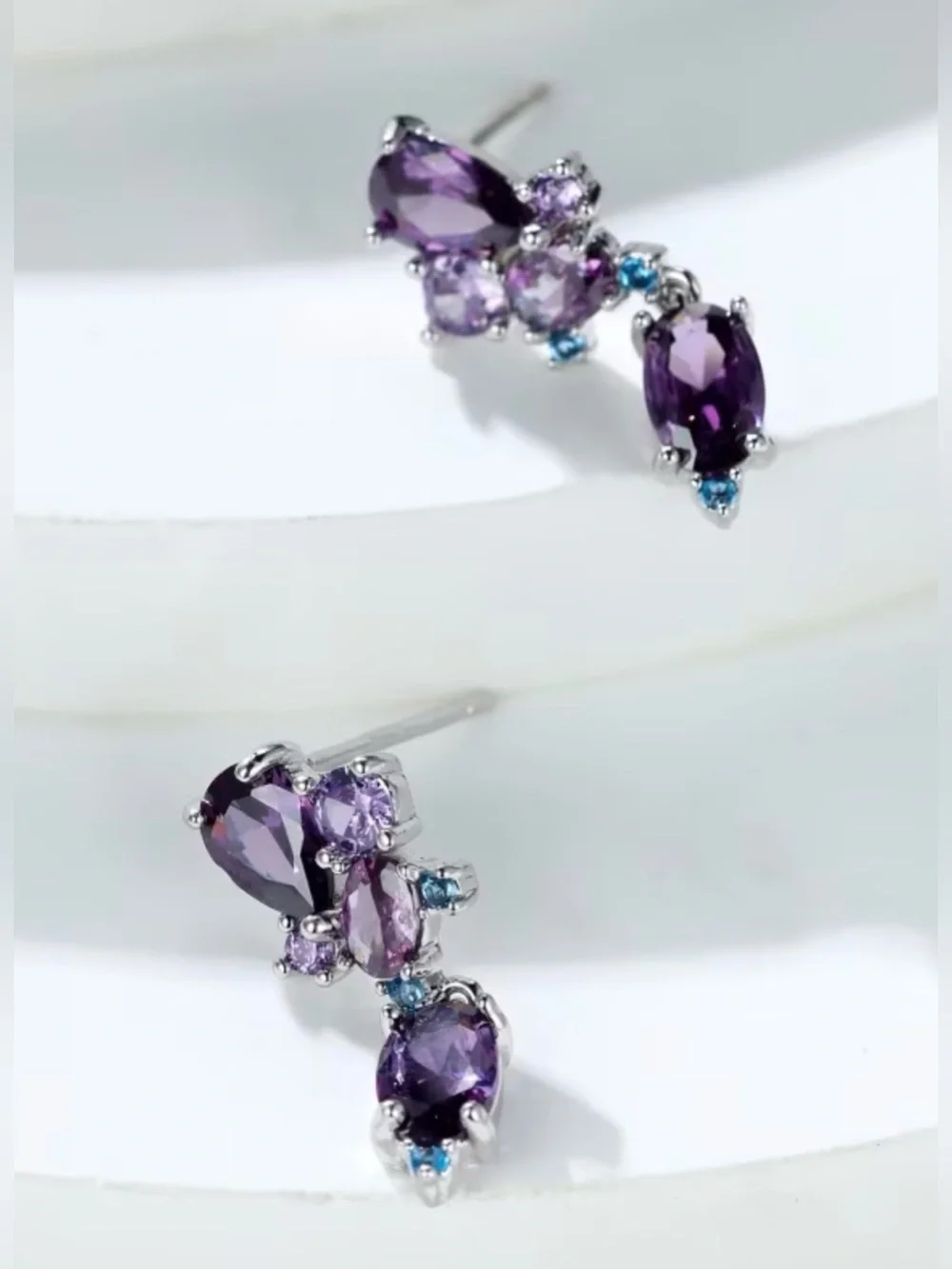 New! Purple CZ Drop Earrings - Sparkling Teardrop & Oval Design